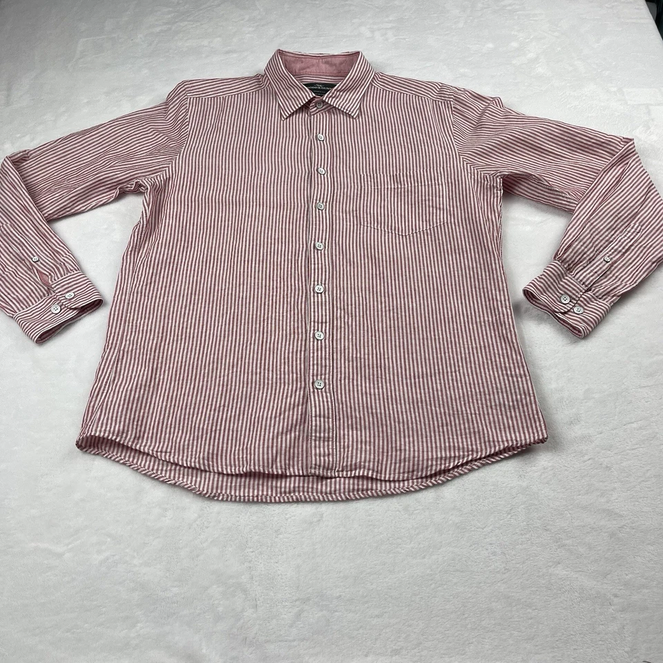 Camisa Rodd And Gunn Mezcla de Lino Abotonada Talla Mediana Rosa Blanco Rayas Foto 2 de 4