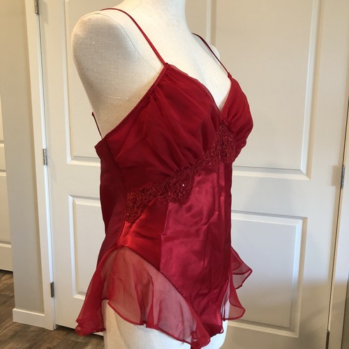 Victoria's Secret Gold Label Vintage Red Satin & Chiffon Teddy Bodysuit Size M - Picture 6 of 12
