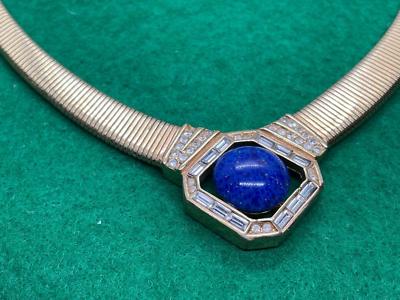 CHRISTIAN DIOR VINTAGE PRE OWNED NECKLACE BLUE STONE SET GOLD TONE