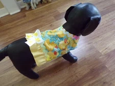 homemade girl dog shirt ruffled,bow, ducks a'floating,Medium*(read size details)