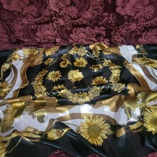 Women's Large 33" x 33" Square Scarf silk Feel Sunflower Motif