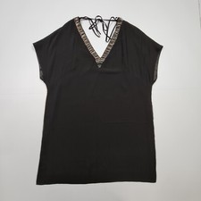 Elements Amanda Wakeley Womens Mini Dress Black 14 UK V Neck Short Sleeves