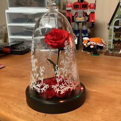 Fake Rose In Glass Lights Up | eBay