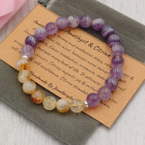 DREAM AMETHYST CITRINE Bracelet Handmade Crystal Healing Gemstone Stretch 6/8mm - Picture 10 of 12