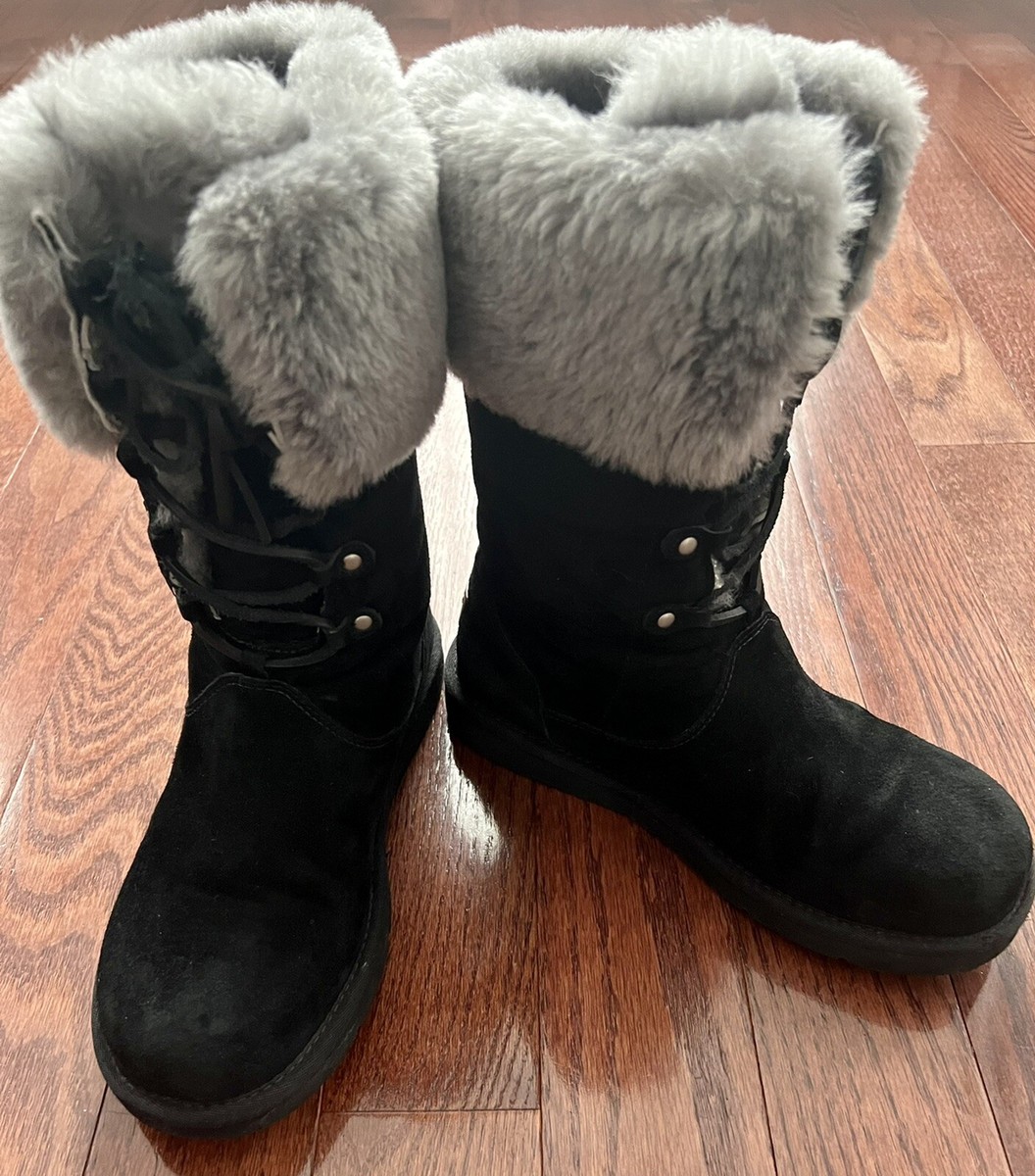 UGG Authentic 1892 Montclair Black Grey Shearling Fur Suede Winter