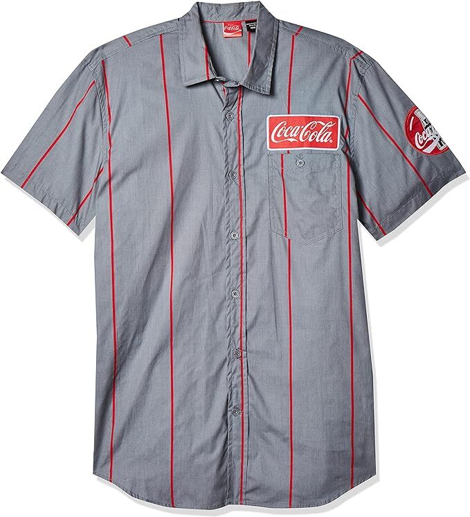 Official Coca-Cola Men's Striped Button Up Work Shirt with Logo Patch New