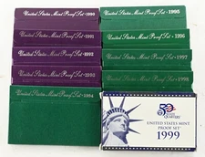 10 Sets  LOT of 1990-1999 U.S. Proof Sets in ORIGINAL Mint Boxes - 10 Sets