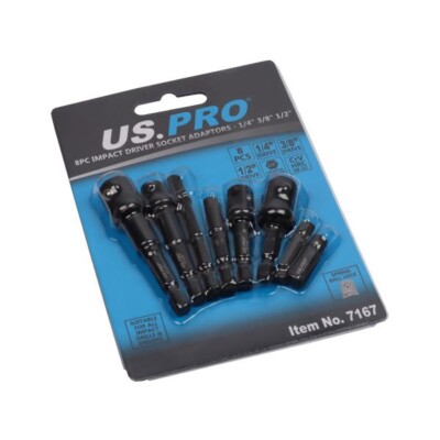 US PRO 8-teilig Schlagschrauber Steckschlüssel Adapter 1/4'' 3/8'' 1/2'' - 1/4'' Sechskant DR 7167