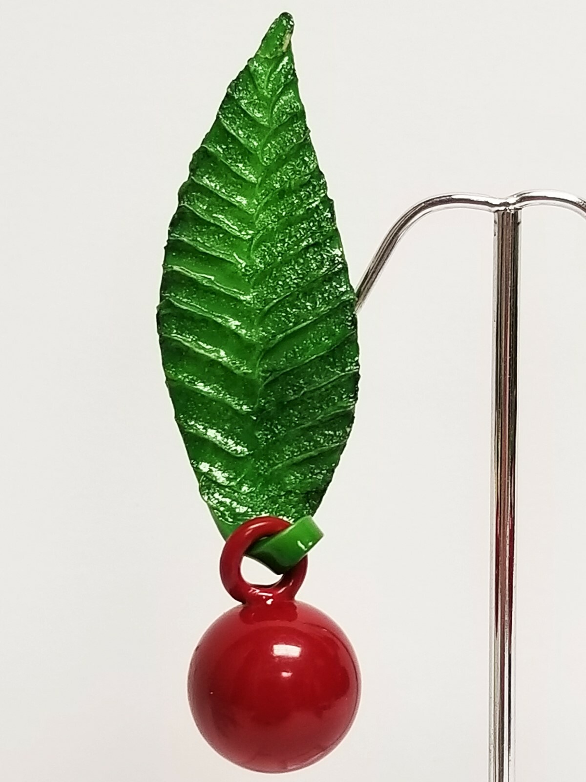 Red BAKELITE CHERRY Long GREEN STEM Celluloid Adj… - image 2