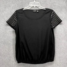 A.n.a. A New Approach Top Womens Petite Small Black Short Sleeve studded Blouse