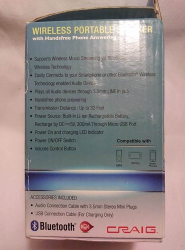 2 PCK CRAIG BLUETOOTH WIRELESS PORTABLE SPEAKER HANDSFREE PHONE ANSWER FREE SHIP - 第 4/4 張圖片