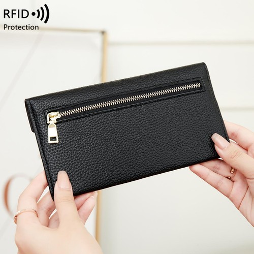 Rfid Anti-theft Purse for Women, Lychee Print, Soft Leather, Envelope Long Walle - Picture 2 of 30