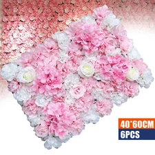 6 Pcs Artificial Silk Flower Wall Panel Rose Floral Wedding Party Backdrop Decor