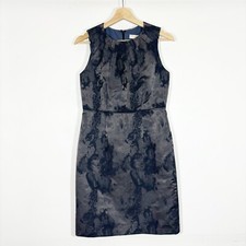 NWT Loft Smoky Print Sheath Dress Sleeveless Pleated Gray Sz 2