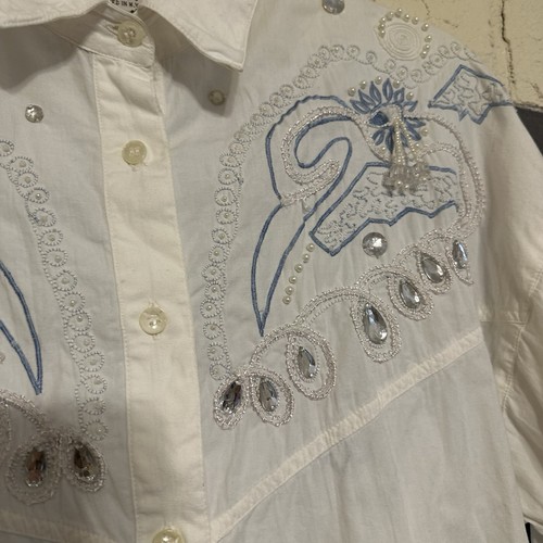 At Last White Beaded Embroidered Button Up Blouse Fairycore Cottagecore Sz M - Picture 6 of 6