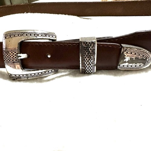 Brighton Onyx Salina Taper Men’s Belt Size 46 Brown Silver Buckle Vintage 90s
