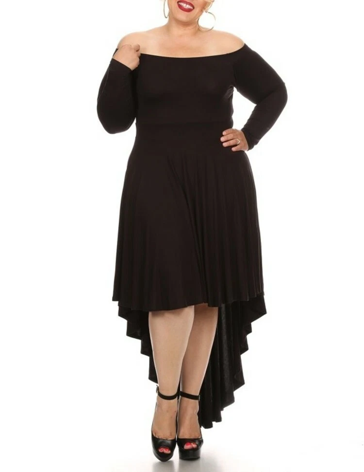 Plus Size Black Boho On Off Shoulder Hi Low Maxi Dress XL 1X