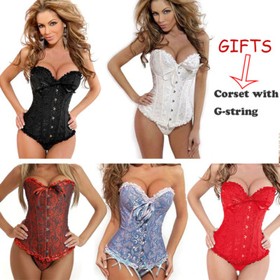 Women Lace Up Boned Bustier Corset Overbust Burlesque Waist Cincher Lingerie Top