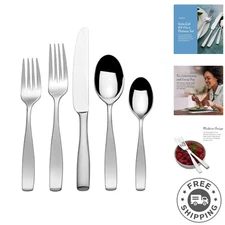 Satin Loft Flatware Service for 12, 65 Piece Set, 18/10 Stainless Steel, Silv...