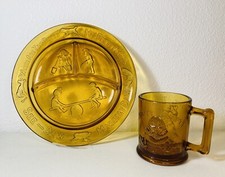 Vintage Indiana Tiara Amber Glass - Children's Nursery Rhyme Plate Cup