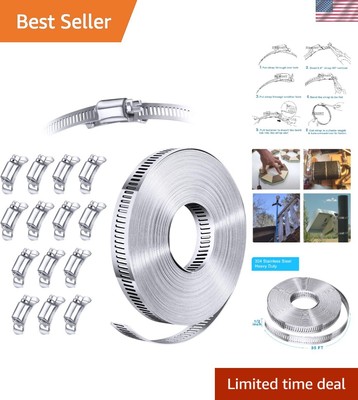 Cost-Effective Hose Clamp System - 35 FT Stainless Steel Strap & 14 Fasteners
