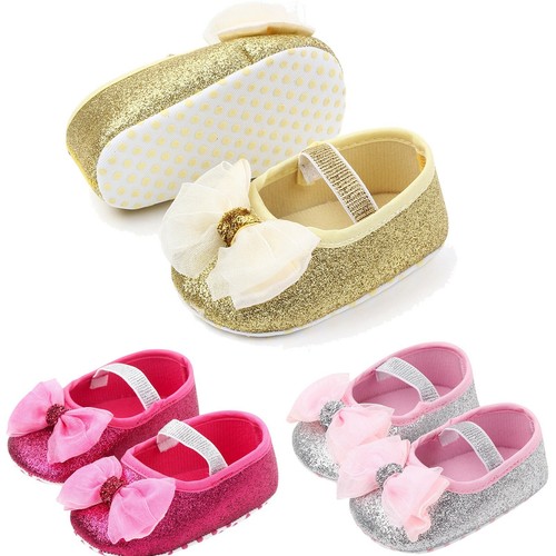 Infant Toddler Baby Girl Princess Shoes Bling Bowknot Prewalker First Walking - Picture 1 of 15