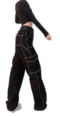 Karl Kani LOGO M Black Retro Baggy Pants 24''(back elastic 26)X32'' Cargo NWT 2119