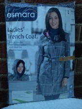 Esmara Black Check Trench Coat/raincoat With Hood, Size L