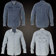 Affliction Men's Reversible Button Down Shirt Double Sided Pinstripes
