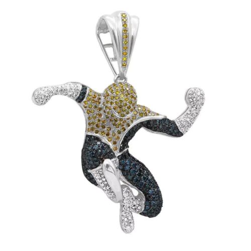 2.20 Ct Round Cut Simulated Diamond Spider Men Pendant 14K White Gold Plated