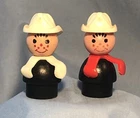 2 Vintage Fisher Price Little People All Wooden Fireman Firefighter Wood Figure