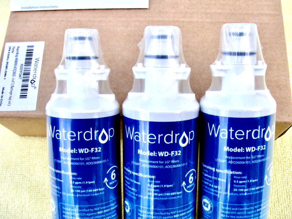 3 Waterdrop WDF32 Refrigerator Water Filters LG LT700P ADQ36006101
