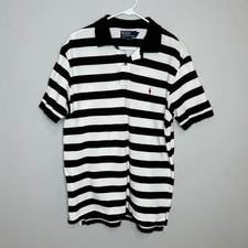 Polo Ralph Lauren Vintage 90s Men’s Striped Polo Shirt Black White XL Cotton