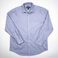 Pronto Uomo Men's 16.5 34/35 Blue Purple Plaid Non-Iron Classic Fit Long Sleeve