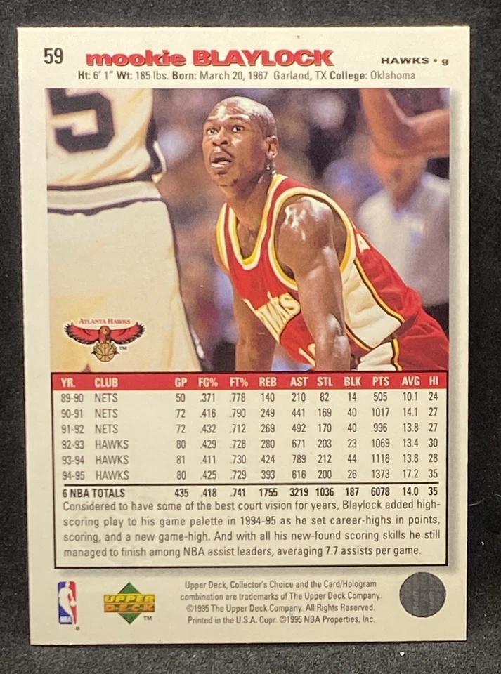 1995-96 Upper Deck Collector's Choice Platinum Player's Club #59 Mookie Blaylock - Image 2 of 3