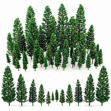 44pc Miniature Pine Trees Green Plastic 1.4-5.9" Diorama Model Train Scenery