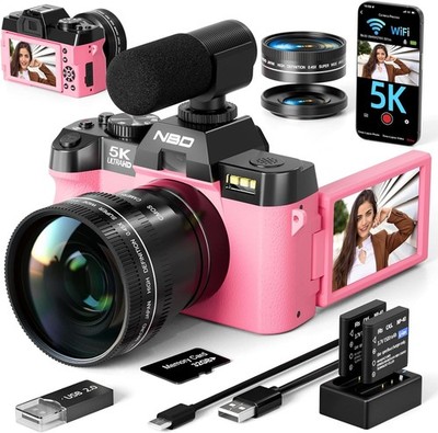 NBD Digital Cameras 5K 48MP 16X 3'' Compact Video Camera WIFI for YouTube Pink