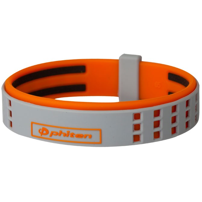 Phiten DUO S-Pro Silicone Titanium Bracelet Grey/Orange - 7.5 Inch