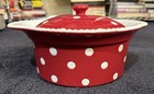 Savinio Designs red 2pc stonewear casserole dish with white dots and a lid — photo 1