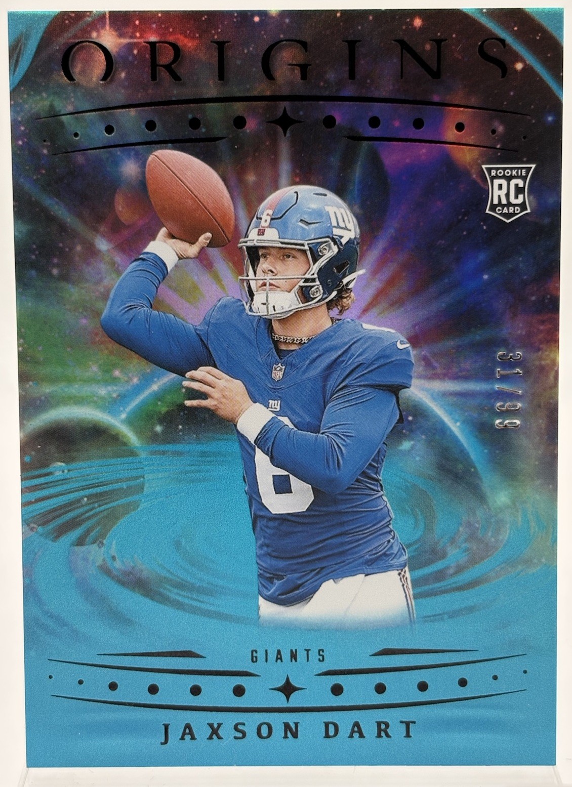 2025 Panini Origins - Jaxson Dart Rookie, New York Giants, #145 Blue /99 (RC)
