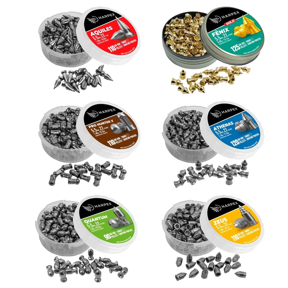 Kit de pellets de pistola de aire comprimido Harpex 6 pulgadas .22 Cal - plomo, puntiagudo y abovedado, estilos surtidos Foto 3 de 4