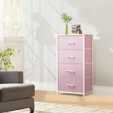 Uforic 4-Drawer Pink Fabric Dresser, Storage Organizer with Steel Frame & Wood T