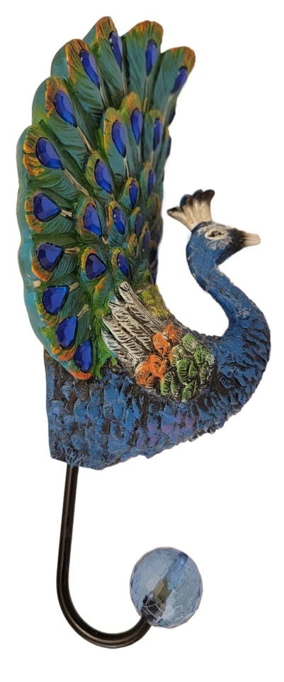 Gancho de pavo real de metal de montaje en pared de colección ideal para sombreros, carteras, abrigo, bata, gancho para toallas Foto 3 de 4