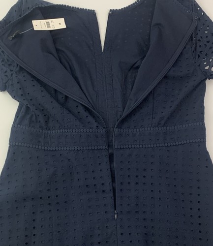 Ann Taylor Dress Womens 14 Navy Blue All Over Embroidered Eyelet Fit & Flare NWT - Picture 11 of 12