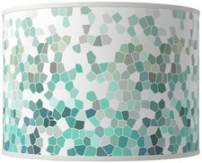 Drum Print Lamp Shade Aqua Mosaic Medium 15.5x15.5x11 Spider Harp and Finial