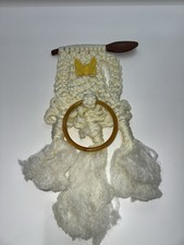 Vintage Macrame Ceramic Yellow Butterfly Spoon Towel Holder Wall Hanging