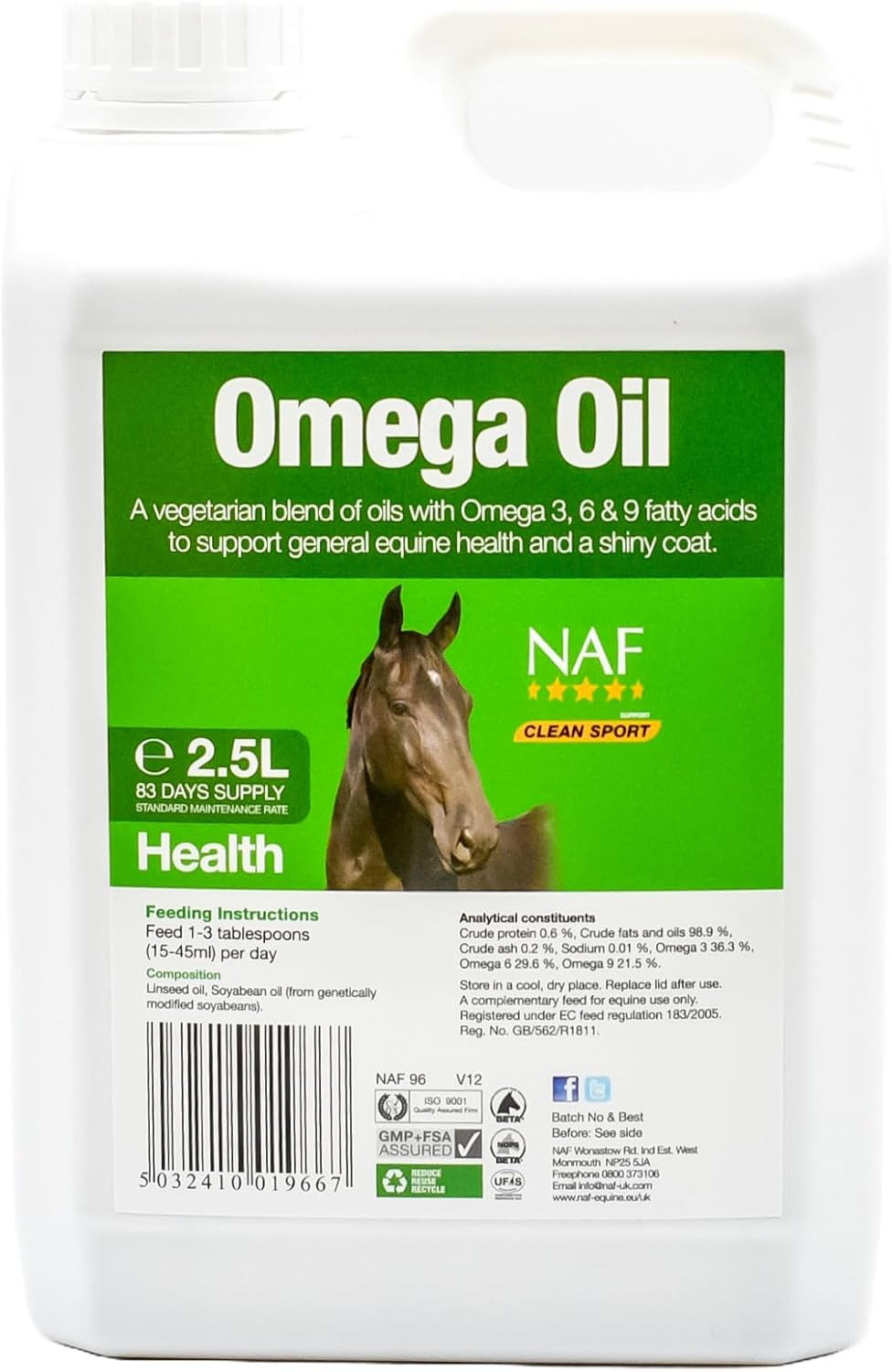 Omega Oil 2.5L – Natural Omega 3, 6 & 9 Supplement for Horses – Supports Skin, C