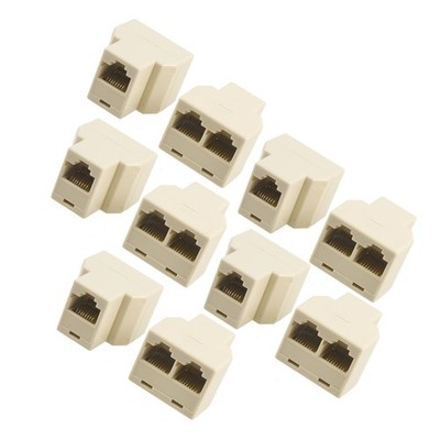RJ45 3 Way LAN Network Ethernet Splitter Extender Connector Beige 10 Pcs
