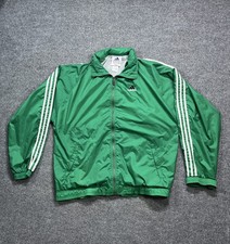 Vintage Adidas Jacket Mens XL Green Three Stripes Windbreaker Full Zip 90s Y2K
