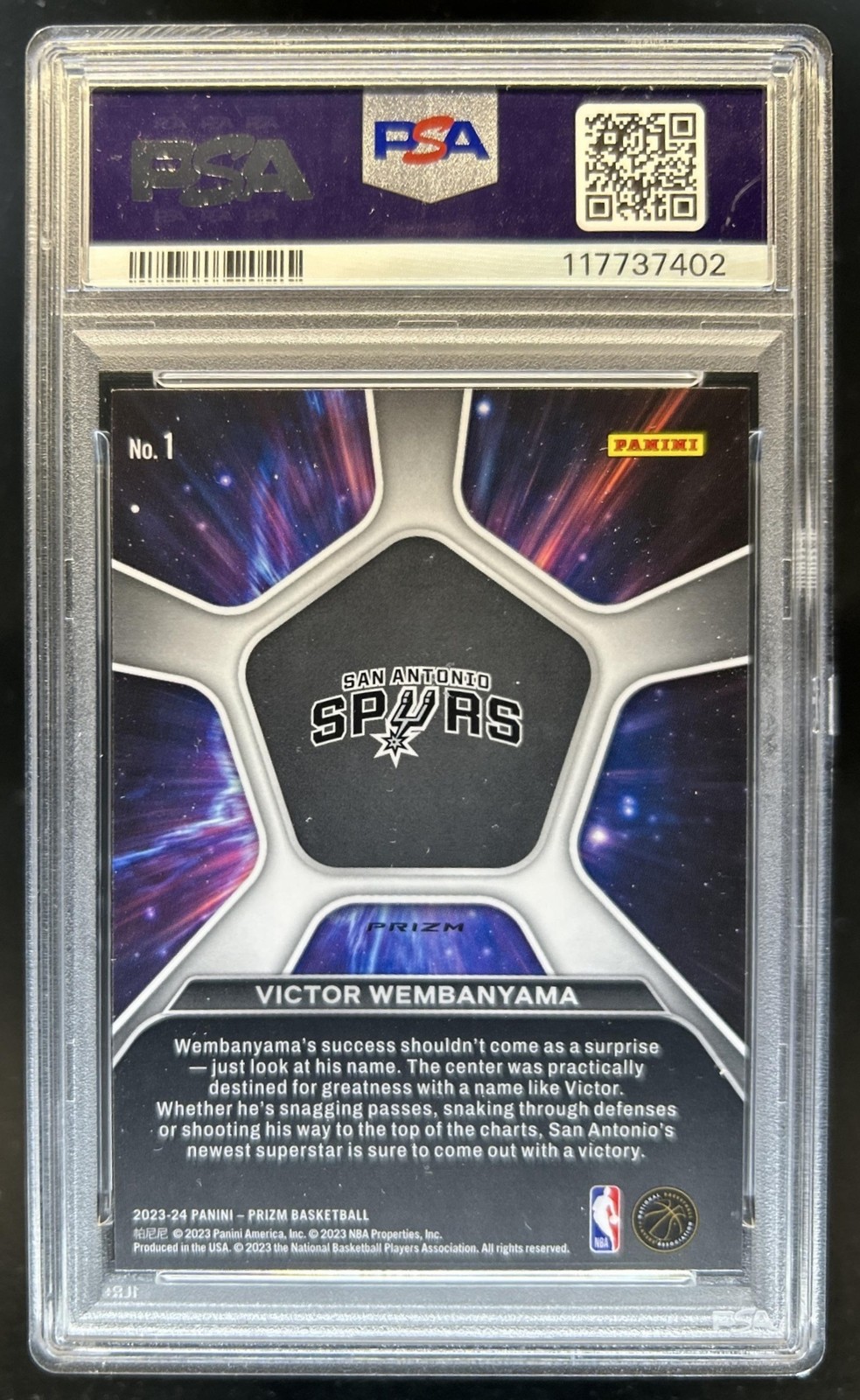 2023-24 Panini Prizm Victor Wembanyama Deep Space RC Prizm Silver #1 PSA 9 view 2